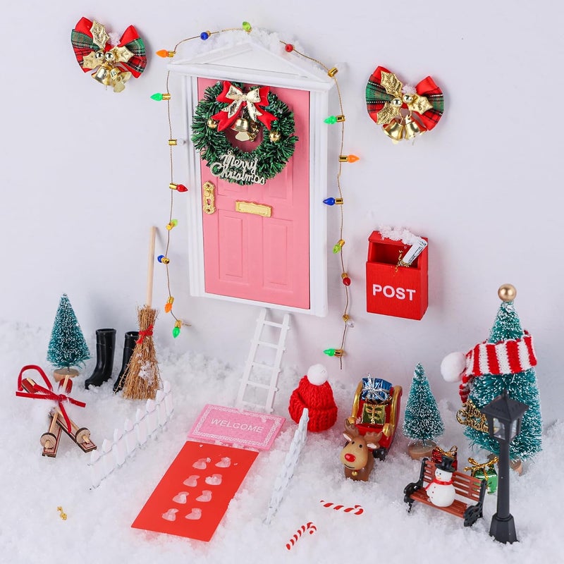 Aymolas Store Christmas Elf Girl Fairy Doors Decorations Fairy Wall Decor Miniature Tiny Wooden Tooth Mini Door Xmas Decor for Christmas Accessories Fairy Tale - Image 3